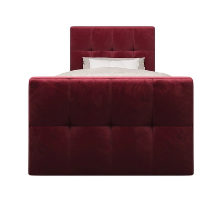 Boxspringbett Manhattan 90x200 dunkelrot Bett im modernen skandinavischen Stil mit gepolstertem Kopf- und Fußteil und Staukasten