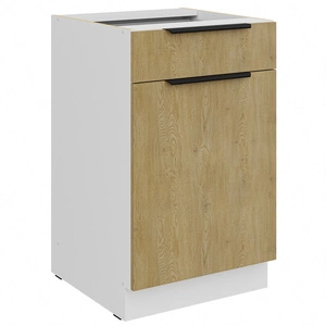 Küchenschrank mit Schublade und Regal Cremona 50 D 1F 1S BB Metallkantengriffe feuchtigkeits- und beschädigungsbeständiger Schrank