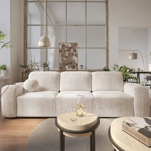 Sofa mit Schlaffunktion Arbon creme bequemes und stilvolles Sofa für das Wohnzimmer weicher Plüschstoff verleiht einzigartigen Charakter