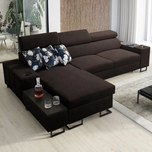 Ecksofa mit Schlaffunktion Flavio braun links bequemes elegantes Ecksofa mit einer seitlich zu öffnenden Verlängerungsstange des Möbels