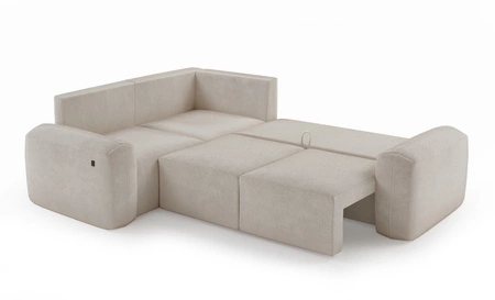 Ecksofa mit Schlaffunktion Arbon II türkis linke Ecke stilvolles Design markante runde Form Behälter für Bettzeug