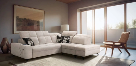 Ecksofa mit Schlaffunktion Buffalo VII beige rechtsseitig stilvolles Ecksofa mit Bettzeugcontainer Velourstoff