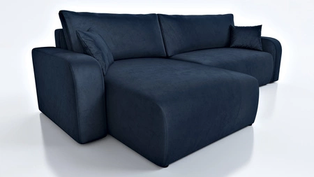 Ecksofa mit Schlaffunktion Fiesta XL dunkelblau universal Ecksofa mit Bettzeugablage strapazierfähiger Plüschstoff