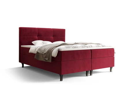 Boxspringbett Melba 140x200 dunkelrot Bett im modernen skandinavischen Stil mit markantem Kopfteil