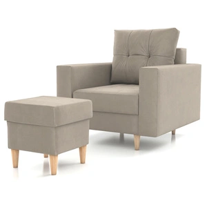 Sessel mit Fußstütze Vaso dunkelbeige bequemer Sessel für Wohnzimmer im skandinavischen Stil weicher Sitz hohe Holzbeine