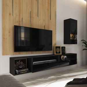 Paleo schwarz / schwarz glänzend minimalistisches Design Wandschrank für Wohnzimmer oder Sitzungssaal push to open system