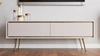 RTV-Schrank Nevea 150 cm beige eleganter Schrank in dezenten Farben originelle Dekoration für jedes Interieur stabile goldene Beine