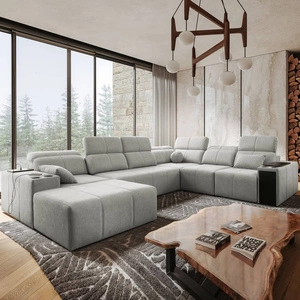 Ecksofa mit Schlaffunktion Tesalia VIII grau Esche links bequemes Ecksofa für Wohnzimmer mit Schiebefunktion der Rückenlehne