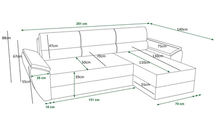 Ecksofa mit Schlaffunktion Fogu II grün rechtsseitig stilvolles Ecksofa mit bequemen Armlehnen und einem Bettkasten