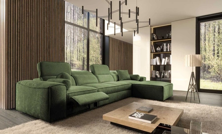 Ecksofa mit Schlaffunktion Viano XII Lux grün rechtsseitiges Designer-Ecksofa für das Wohnzimmer mit komfortablem ausziehbarem Fußteil