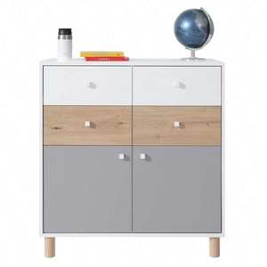 Kommode mit Schubladen Beja 85 cm weiß / Eiche artisan / grau ideal für das Jugendzimmer funktionell und geräumig
