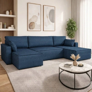 Ecksofa mit Schlaffunktion Rebenes U blau Universal-Ecksofa dreidimensionaler Stoff mit ausdrucksstarken Streifen Bettzeugcontainer