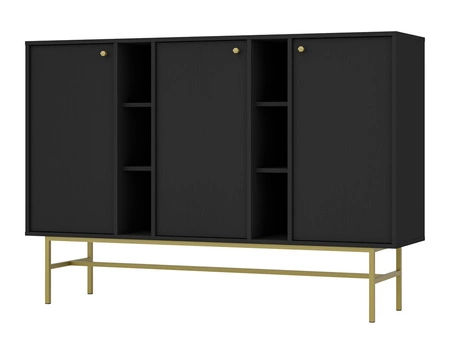 Set von Wohnzimmermöbel Kioto III schwarz Graphit stilvolles Design elegante Möbel auf einem goldenen Metallrahmen unterstützt subtile Griffe