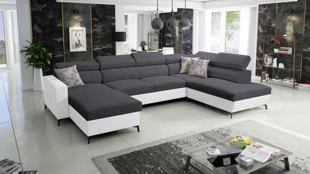 Ecksofa mit Schlaffunktion Savona VI graphit / weiß links komfortables Ecksofa für das Wohnzimmer mit zwei Bettkästen 