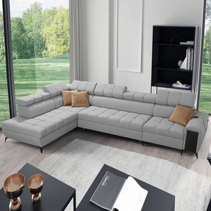 Ecksofa mit Schlaffunktion Bolmso XI grau linke Seite stilvolles Design Ecksofa mit Schublade und Bettzeugcontainer