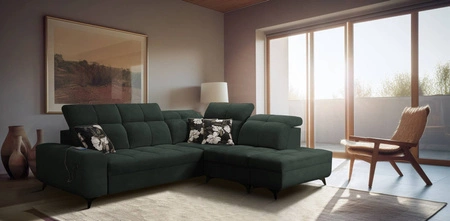 Ecksofa mit Schlaffunktion Buffalo VII grün rechtsseitig stilvolles Ecksofa mit Bettzeugcontainern Velourstoff