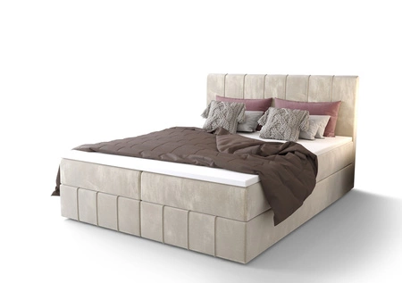 Boxspringbett Casey 160x200 beige Bett im modernen skandinavischen Stil mit markantem Kopfteil