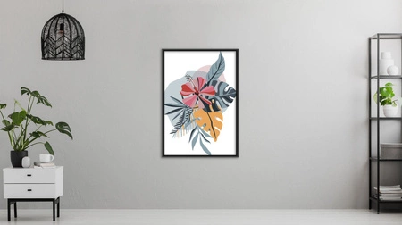 Poster Bouquet von tropischen Blättern 70x100 gerahmt Poster präzise Druck mit stilvollen Grafiken perfekte Dekoration für Wohnzimmer oder Schlafzimmer