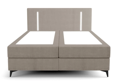 Boxspringbett Norco 140x200 dunkelbeige stilvolles Bett mit Staukasten Beleuchtung im Kopfteil fügt eine einzigartige Note