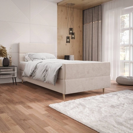 Boxspringbett Benet 120x200 beige im modernen skandinavischen Stil mit gepolstertem Kopf- und Fußteil Bett mit Staukasten