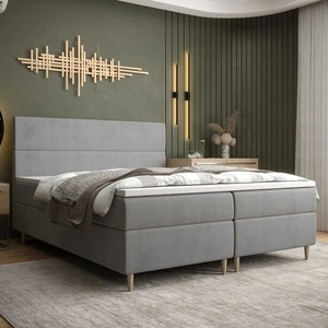 Boxspringbett Bing 180x200 hellgrau im modernen skandinavischen Stil mit markantem Kopfteil