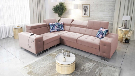 Ecksofa mit Schlaffunktion Hampton II quarzrosa linke Seite stilvolles Ecksofa Bett weicher Samtpolsterstoff