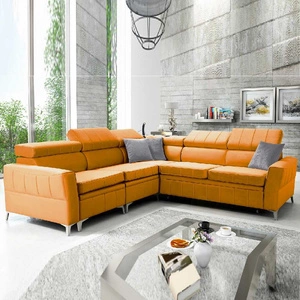 Ecksofa mit Schlaffunktion Rava IV gelb links Samt Komfort bei der täglichen Erholung Behälter für Bettzeug