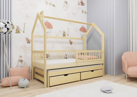 Dyzio Kinderbett 80x170 cm Kiefer 2-Personen-Ausziehbett für Kinderzimmer Holzhausbett mit geräumigen Schubladen