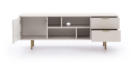 Wohnzimmer Möbel-Set Sula beige mit Metall Griffe dekorative geriffelte Fronten Push-to-Open-System bereichert