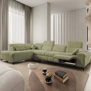 Ecksofa mit Schlaffunktion Penejos XI Lux olive linke Seite stilvolles Ecksofa mit bequemem ausziehbarem Fußteil