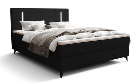 Boxspringbett Norco 180x200 schwarz stilvolles Bett mit Staukasten Beleuchtung im Kopfteil fügt eine einzigartige Note