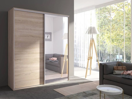 Verspiegelter Schiebeschrank Grande 204 cm Eiche hell sonoma moderner verspiegelter Kleiderschrank mit Aluminium-Türschienen