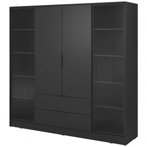 Kleiderschrank Corse 206 cm schwarz moderner Design Kleiderschrank mit Glasfronten und geräumigen Schubladen ideal für Schlafzimmer und Büros