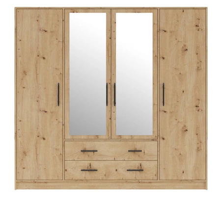 Kleiderschrank mit Spiegel Caspe 200 cm Eiche handwerklich modernes Design ABS-Finish und schwarze Griffe