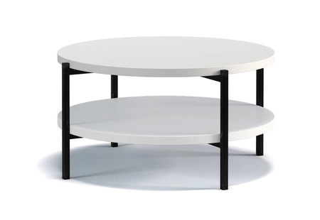 Runder Couchtisch 84 cm Sampi weiß mit zusätzlicher Ablage helles Design solides Metallgestell idealer Tisch für jede Einrichtung