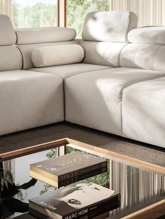 Ecksofa mit Schlaffunktion Cantare VIII Lux elfenbein rechts Design Ecksofa mit elektrisch hochgestelltem Fußteil