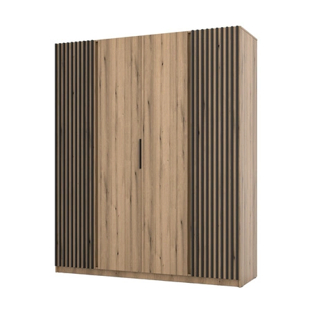 Kleiderschrank Kastano XI 200 cm Eiche evoke modernes Design Kleiderschranktür mit schwarzen Lamellen verziert stilvolle Kante Griffe