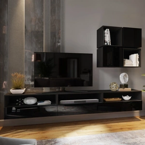 Dion schwarz/schwarz glänzend Universeller und stilvoller Hängeschrank für das Wohnzimmer Push-to-Open-System für Türen und Schubladen