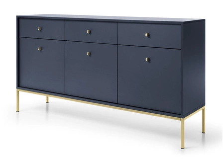 Kommode mit Schubladen Mono 154 cm Dunkelblau Minimalistisches Design stilvoller Griff schlichte Form mit metallischen goldenen Elementen