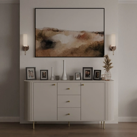 Kommode mit Schubladen Ovalio 165 cm beige moderne Form ovalförmige Kommode für das Wohnzimmer dekorative Fräsungen am Korpus