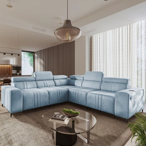 Ecksofa mit Schlaffunktion Castel III blau rechtes Ecksofa mit zwei Bettkästen verstellbare Kopfstützen