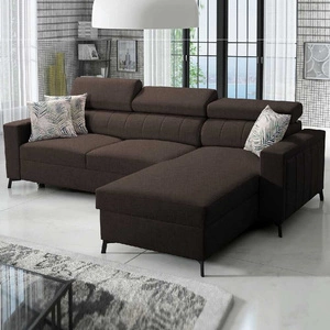 Ecksofa mit Schlaffunktion Savona braun rechte Ecke bequem und elegant mit verstellbaren Kopfstützen Ziernaht