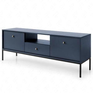 TV-Schrank Mono 154 cm Dunkelblau Minimalistisches Design schlichte Form mit metallischen Elementen stilvoller goldener Griff