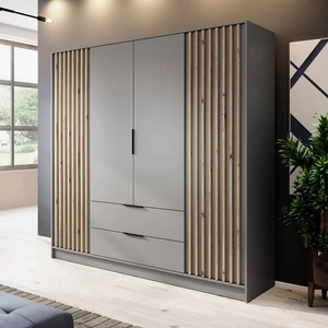 Kleiderschrank Aspen 206 cm Grau / Eiche Artisan Lamellen modernes Design Schranktüren mit dekorativen Lamellen