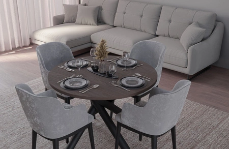 Runder Tisch Lyon 110 cm wisconsin nussbaum / schwarz designer esstisch metall spinne beine höhenverstellung