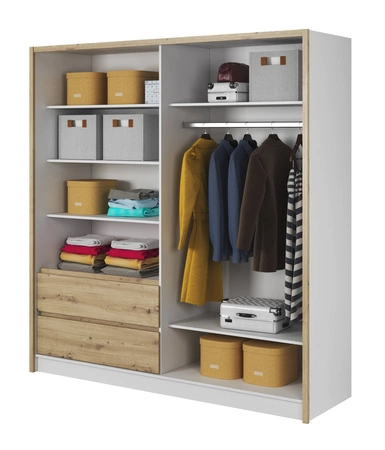 Cento 204 cm Schiebeschrank weiß / Eiche artisan modernes Design Kleiderschrank ideal für Schlafzimmer Kleiderschrank oder Flur