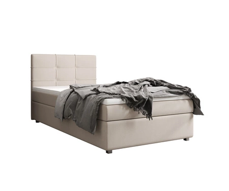 Boxspringbett Fresno 100x200 beige im modernen skandinavischen Stil mit gepolstertem Kopfteil Bett mit Staukasten