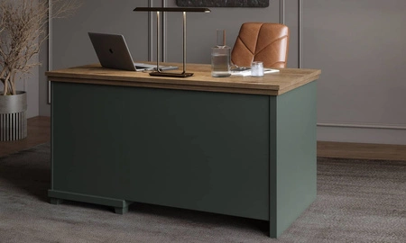 Schreibtisch mit Schubladen Evora 140 cm Flasche grün / Eiche lefkas elegantes Design wird Liebhaber von ausdrucksstarken Interieur für das Arbeitszimmer oder Büro begeistern