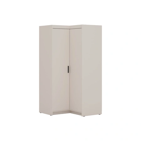 Eckkleiderschrank Rene beige sand stilvolles Design ABS Einfassung Schlafzimmer Schrankfronten in matt schwarzer Ausführung Griffe
