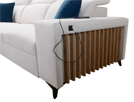 Ecksofa mit Schlaffunktion Kelly blau Linkshand Samt Komfort und Funktionalität Seite der Ecke mit Latten beendet